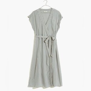 NWT Madewell striped Cap-Sleeve Wrap Dress size M